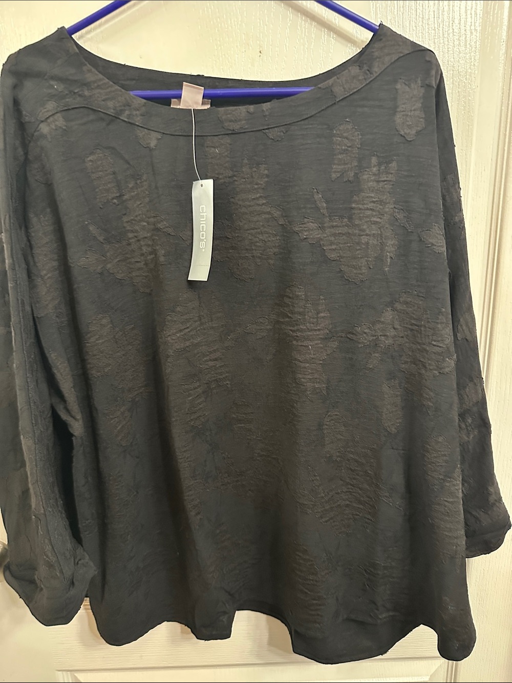 Chico's Black Textured Scoop-Neck Tunic Top